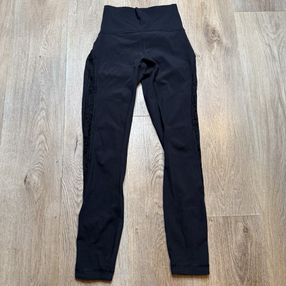 Lululemon Align High Rise Leggings Pockets Flocked Mesh Black Floral Size 2
